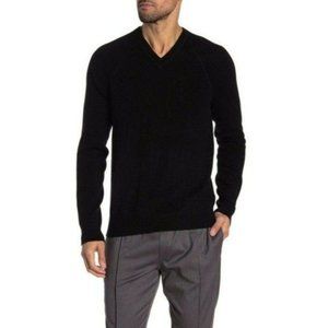 Vince Solid V-neck Wool Cashmere Blend Sweater XXL Black